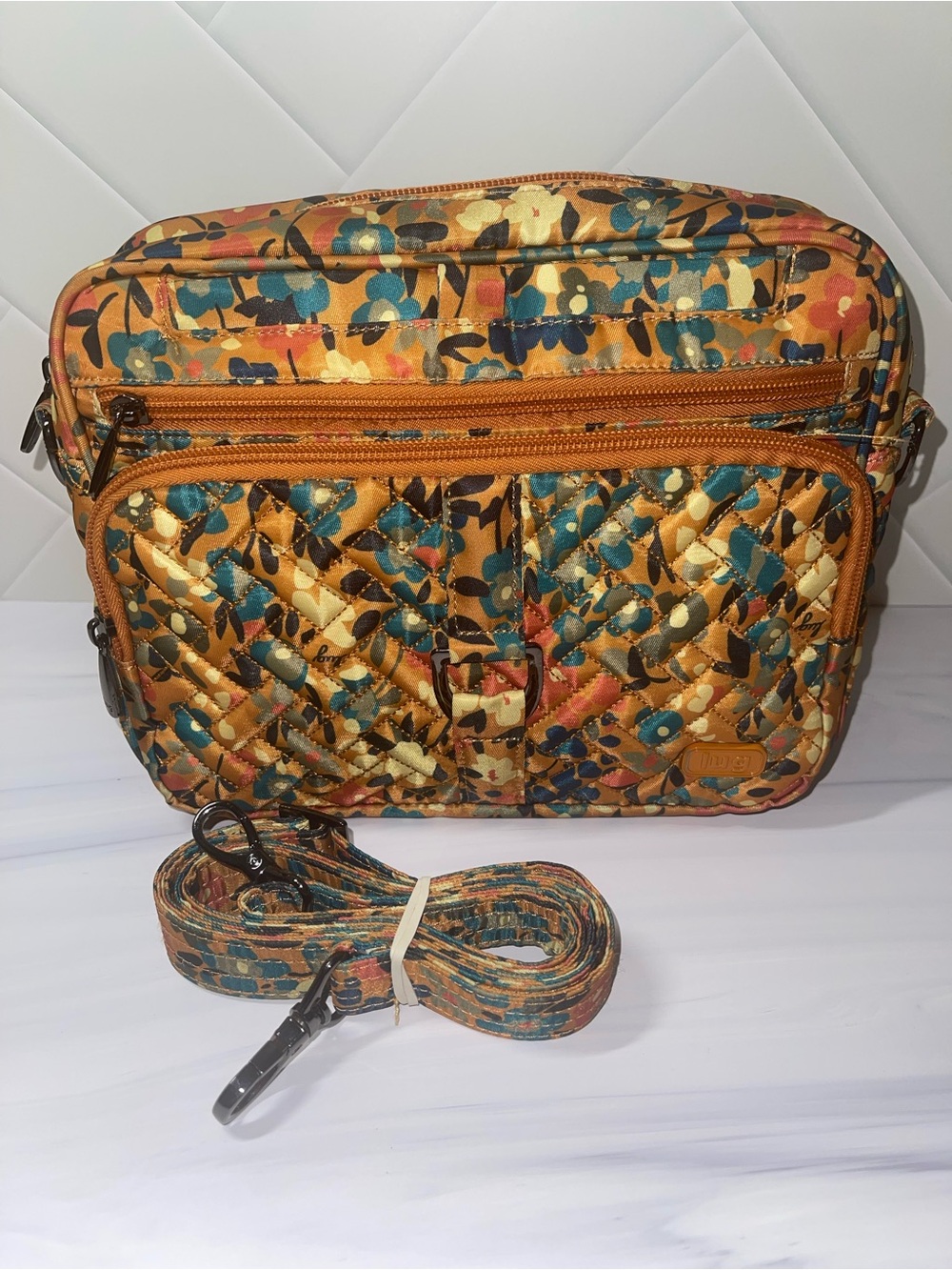 Lug Carousel XL Orange brown Floral crossbody - good condition!